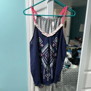 Xhilaration Navy and Pink Patterned Tank Top